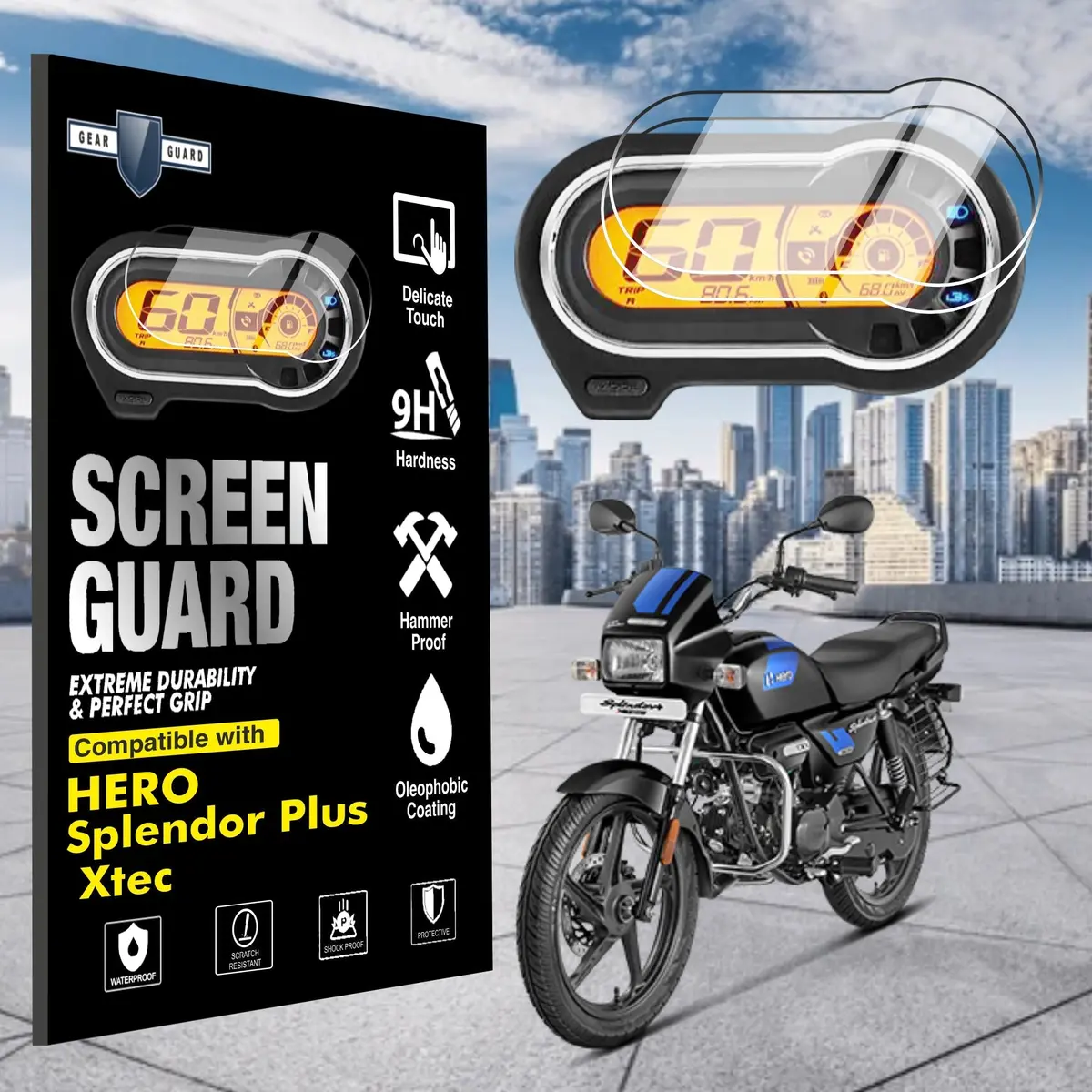 [2 Pack] Hero Splender Plus Xtec Tft Instrument Cluster Digital Speed Meter Screen Protector [2022-2025] 1