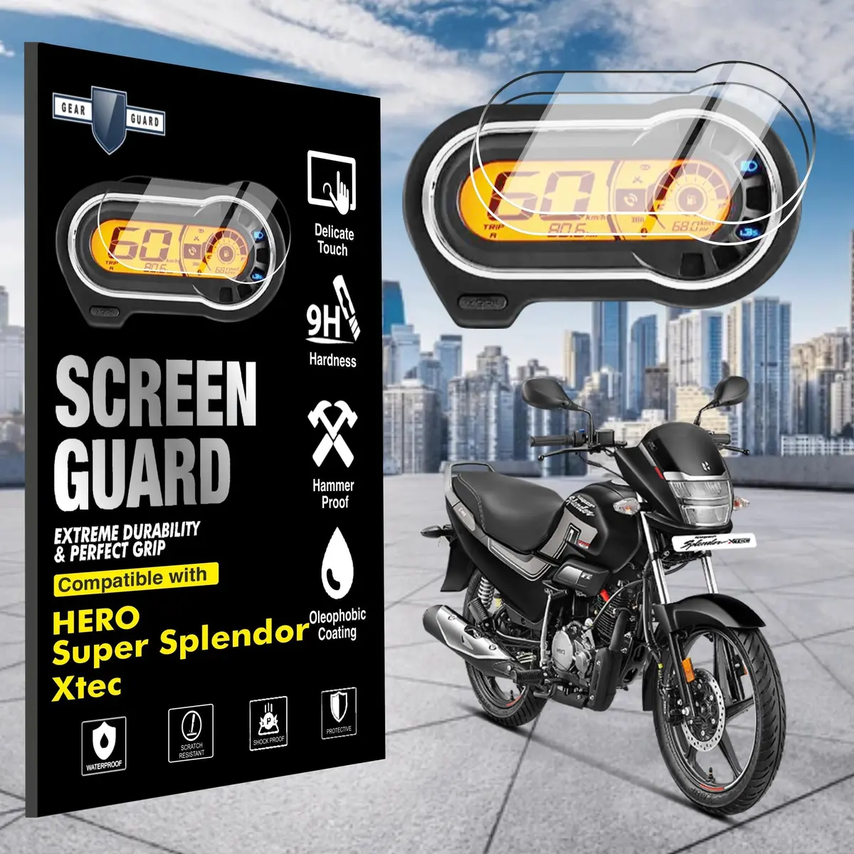 [2 Pack] Hero Super Splendor Xtec Tft Instrument Cluster Digital Speed Meter Screen Protector [2022-2025] 1