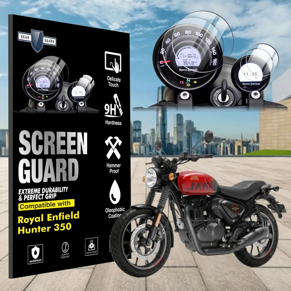 [2 Pack] Royal Enfield Hunter 350 Bike Accessories Instrument Cluster Screen Guard 1