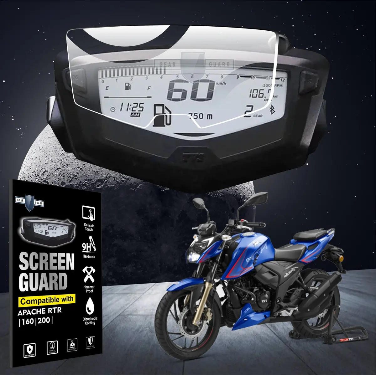 [2 Pack] Tvs Apache  Rtr 160 4V Tft Instrument Cluster Digital Speed Meter Screen Protector [2018-2025] 1