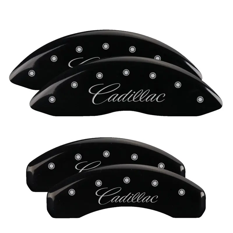 Mgp Engraved Caliper Covers – Cursive Cadillac Logo Design In Black & Silver For 2015 Cadillac Cts 1