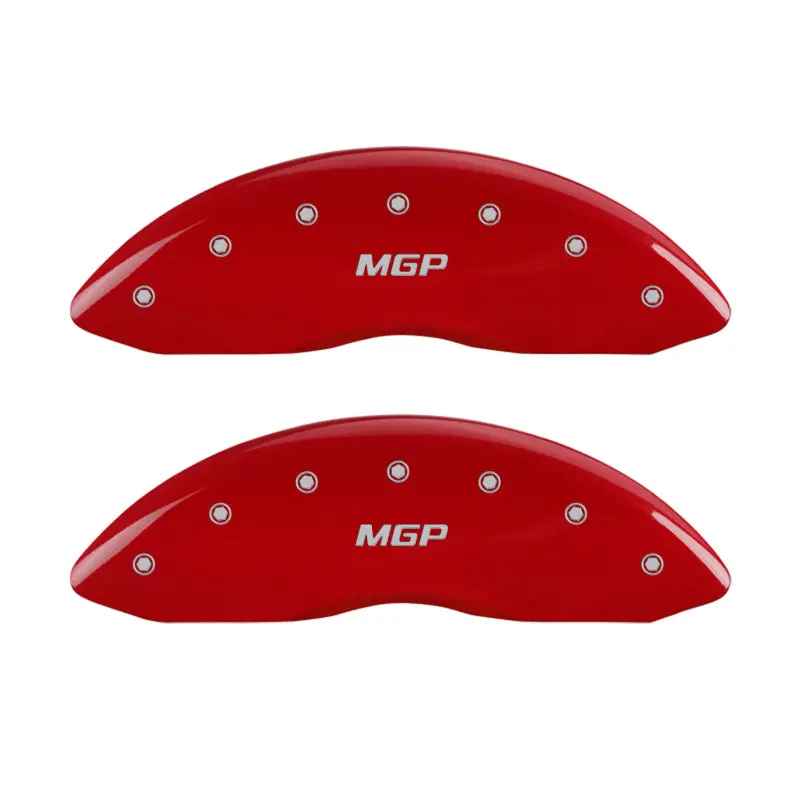 Mgp Engraved Brake Caliper Covers – Front And Rear, Red Finish With Silver Chrome Accents 1