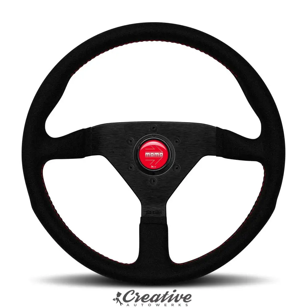Momo Monte Carlo Alcantara Steering Wheel: 320Mm/350Mm (Black Suede / Red Stitch) 1