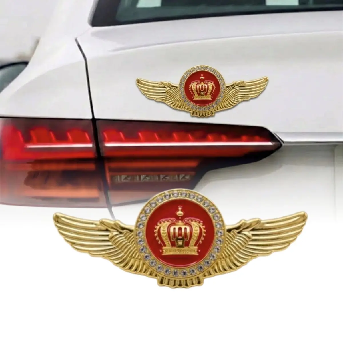 Golden Crown Winged Car Emblem 3D Metal Sticker 1