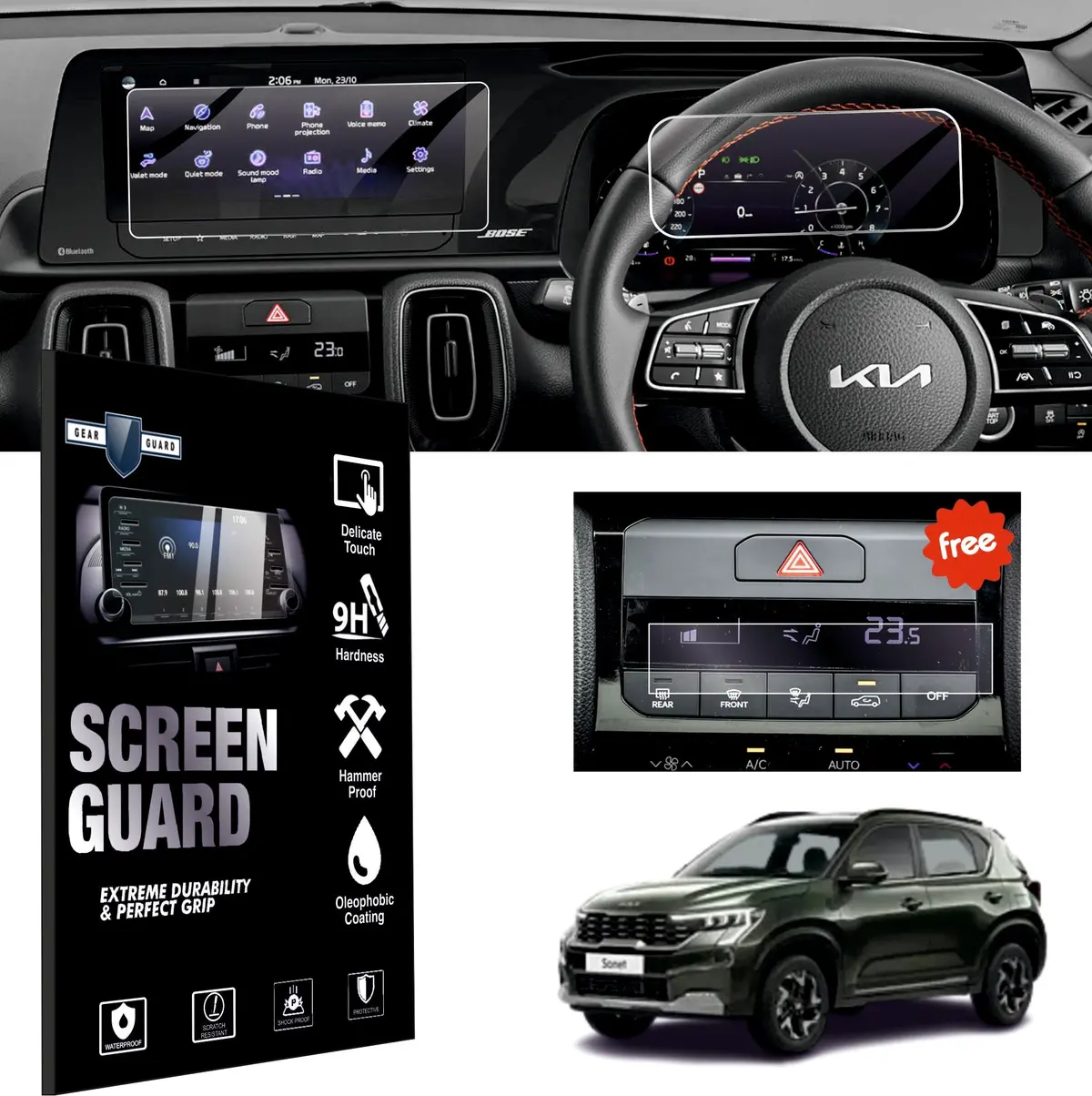 Kia Sonet Facelift [Htx+ | Gtx+ | X Line] Touch Screen Guard Bundle ( 10.25"Inch + Mid + Ac) [2024-2026] 1