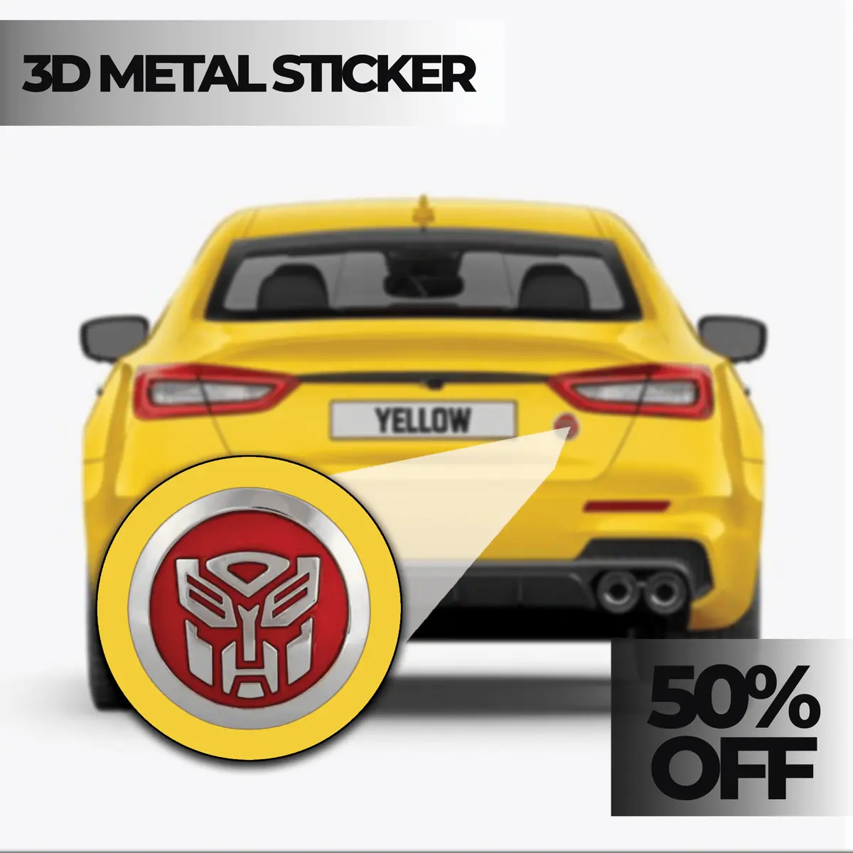 Transformer Red & Chrome 3D Metal Sticker - 6.5Cm X 6.5Cm 1