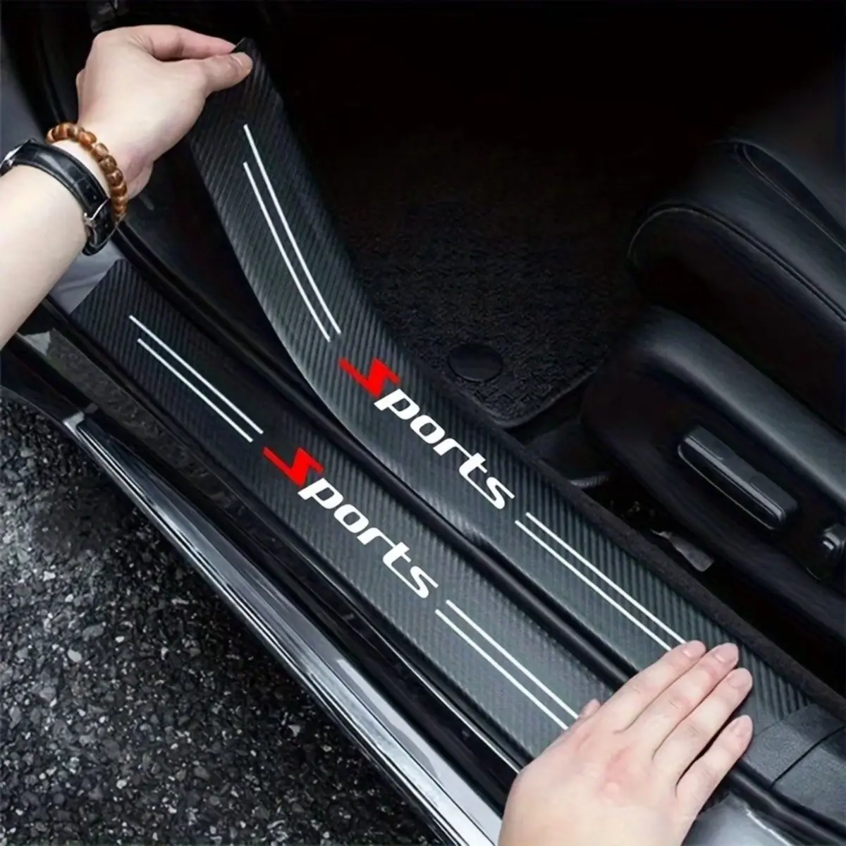 Premium Carbon Fiber Car Door Sill Protector With Logo 13