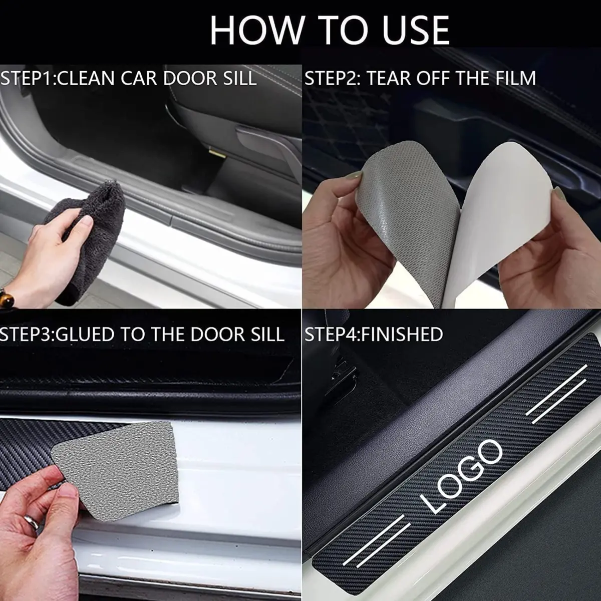 Premium Carbon Fiber Car Door Sill Protector With Logo 7
