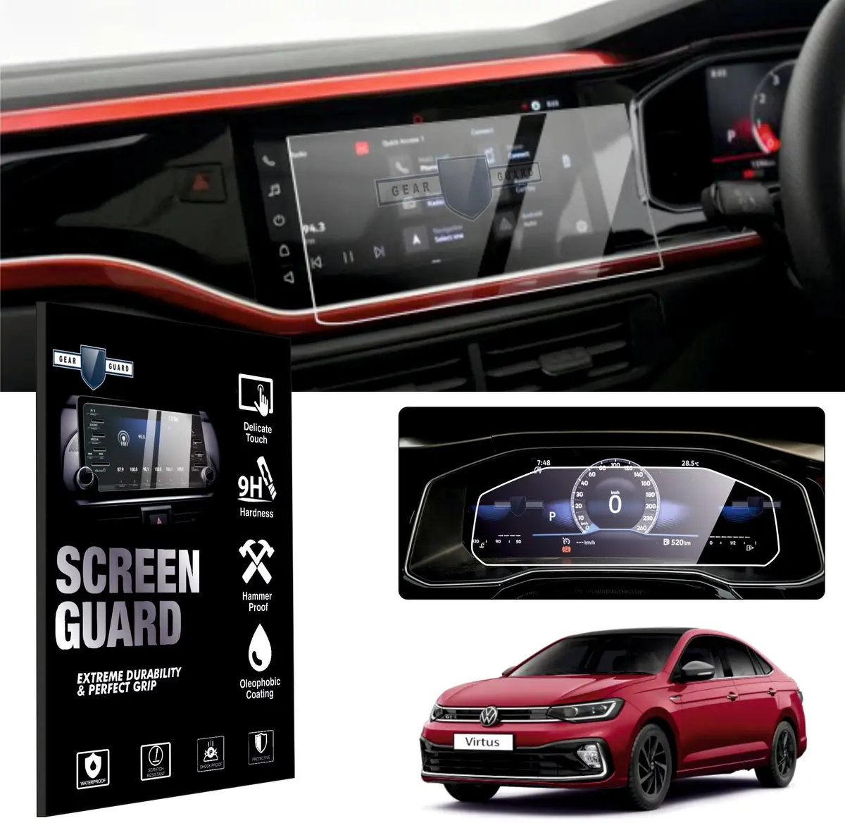 Volkswagen Virtus Infotainment System Touch Screen Guard | Speedometer, Mid (Bundle) [2022-2025] 1